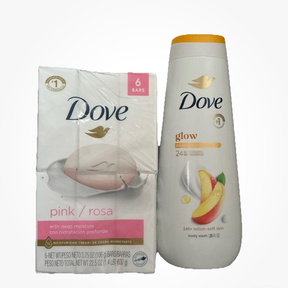 Dove Glow Body Wash & 6 ct Pink Bar Soap Bundle